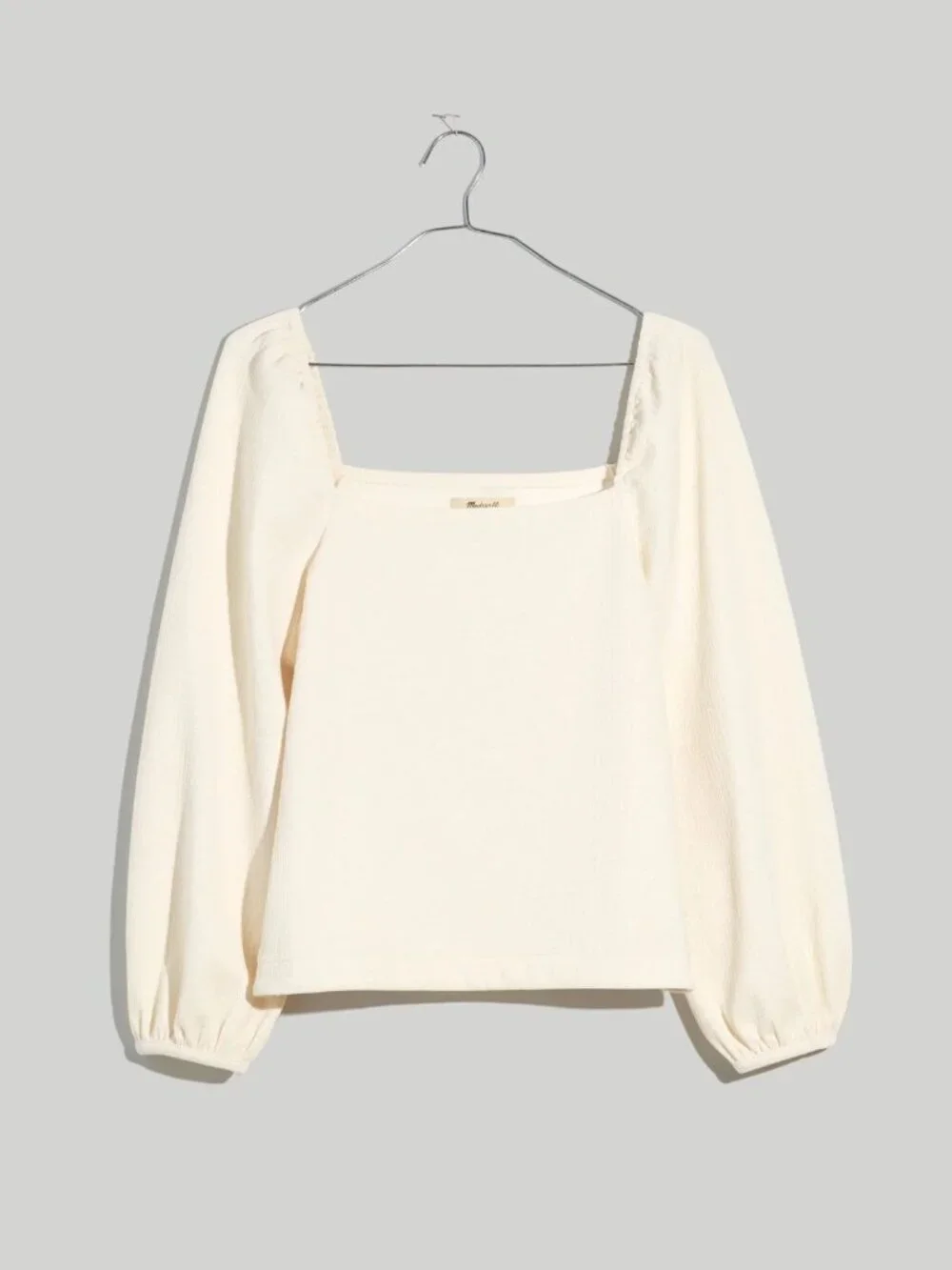 Madewell Antique Cream Crepe Square-Neck Puff-Sleeve Top Size XS 54368